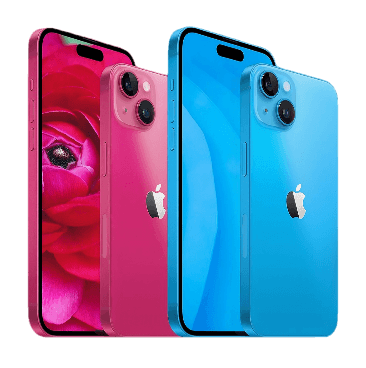 Apple iPhone 15 pink and blue